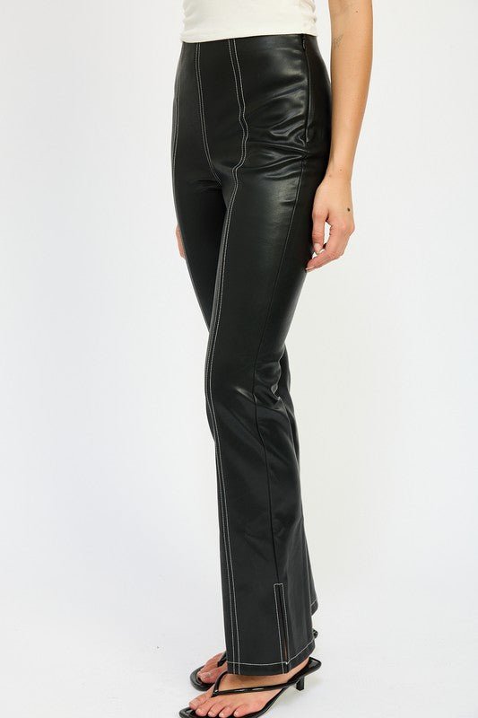 HIGH WAIST LEATHER PANTS WITH CONTRASTED STITCH - Mack & Harvie