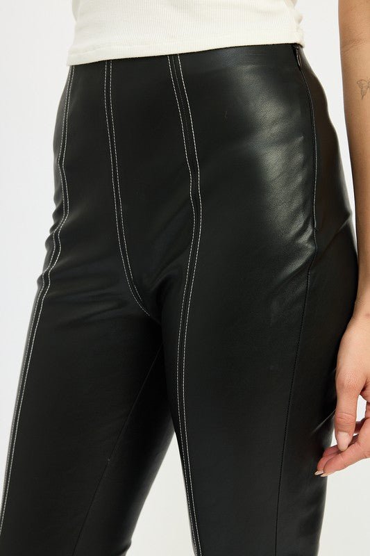 HIGH WAIST LEATHER PANTS WITH CONTRASTED STITCH - Mack & Harvie