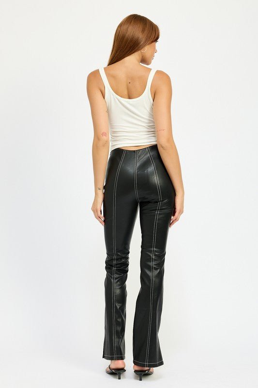 HIGH WAIST LEATHER PANTS WITH CONTRASTED STITCH - Mack & Harvie