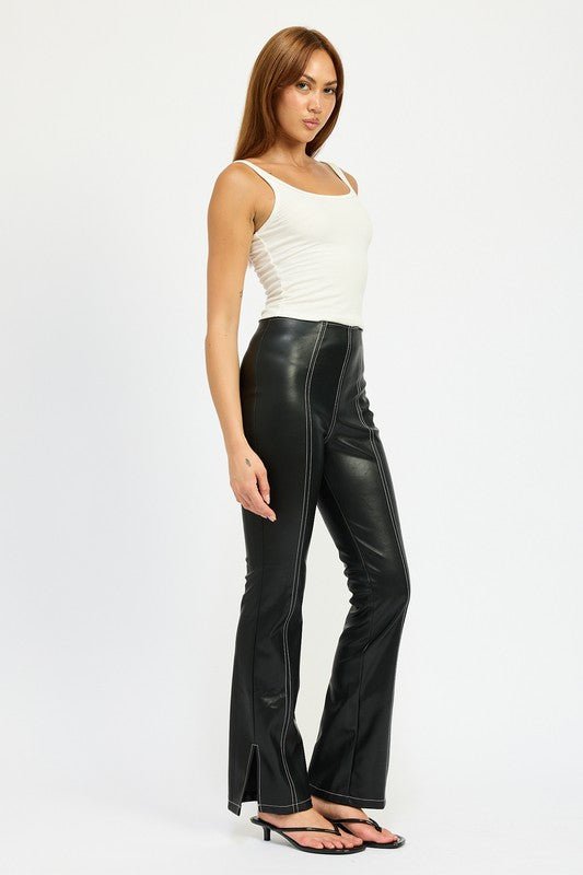 HIGH WAIST LEATHER PANTS WITH CONTRASTED STITCH - Mack & Harvie