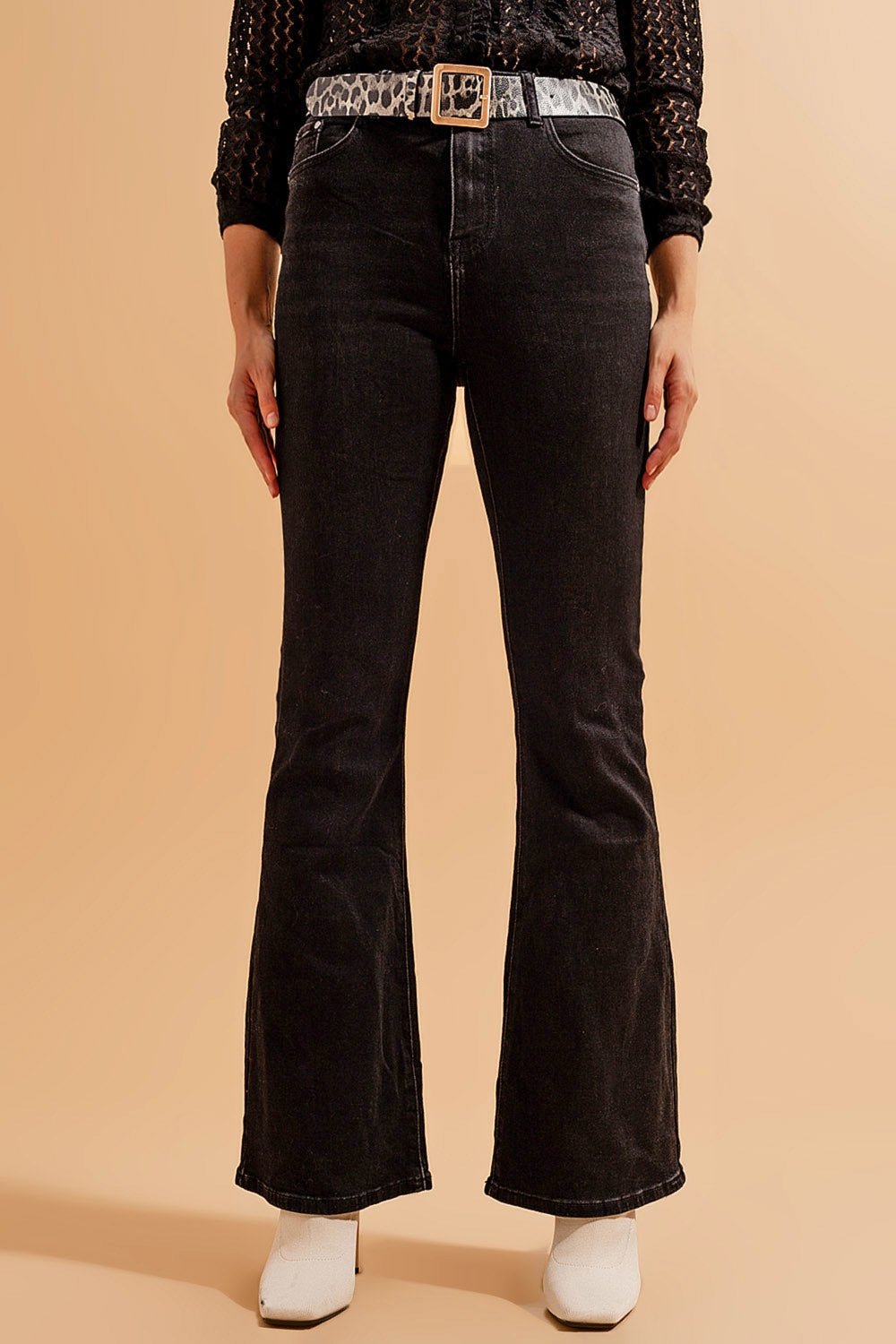 High Waisted Flare Jeans in Black - Mack & Harvie