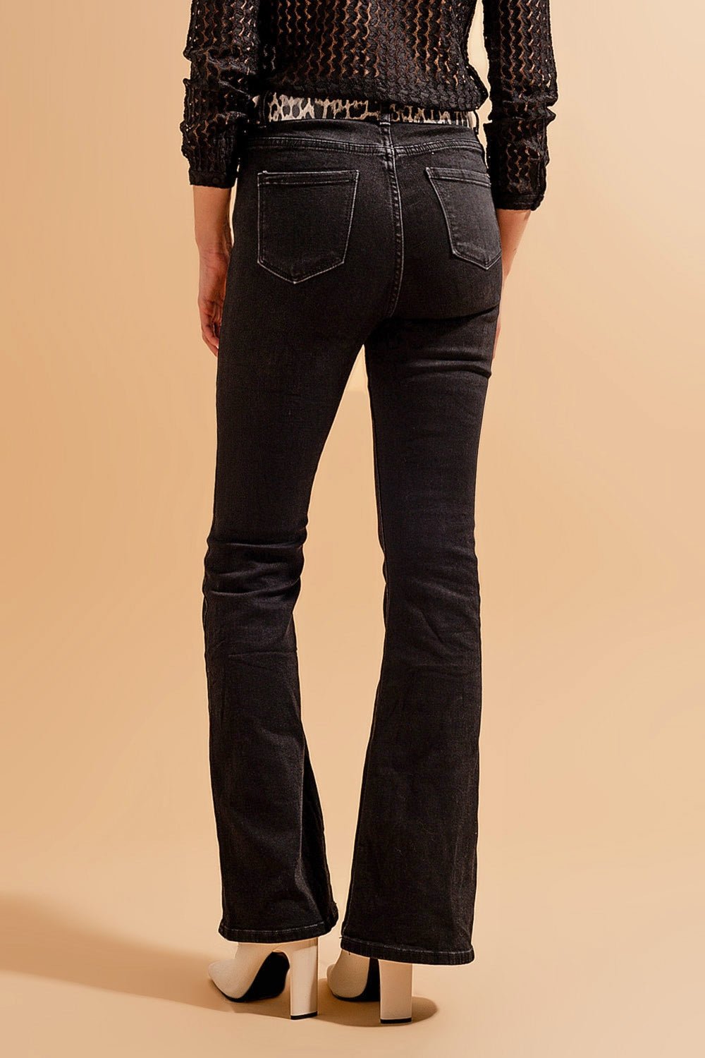 High Waisted Flare Jeans in Black - Mack & Harvie