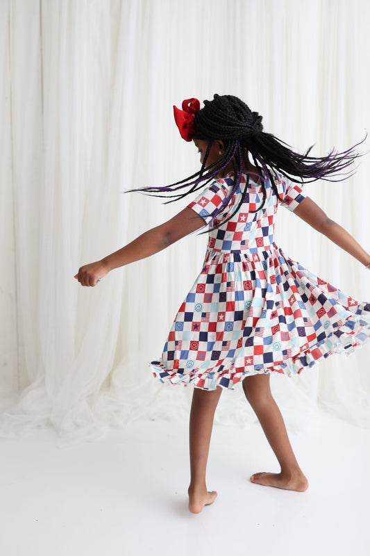 HOME OF THE FREE CHECKERS DREAM RUFFLE DRESS - Mack & Harvie