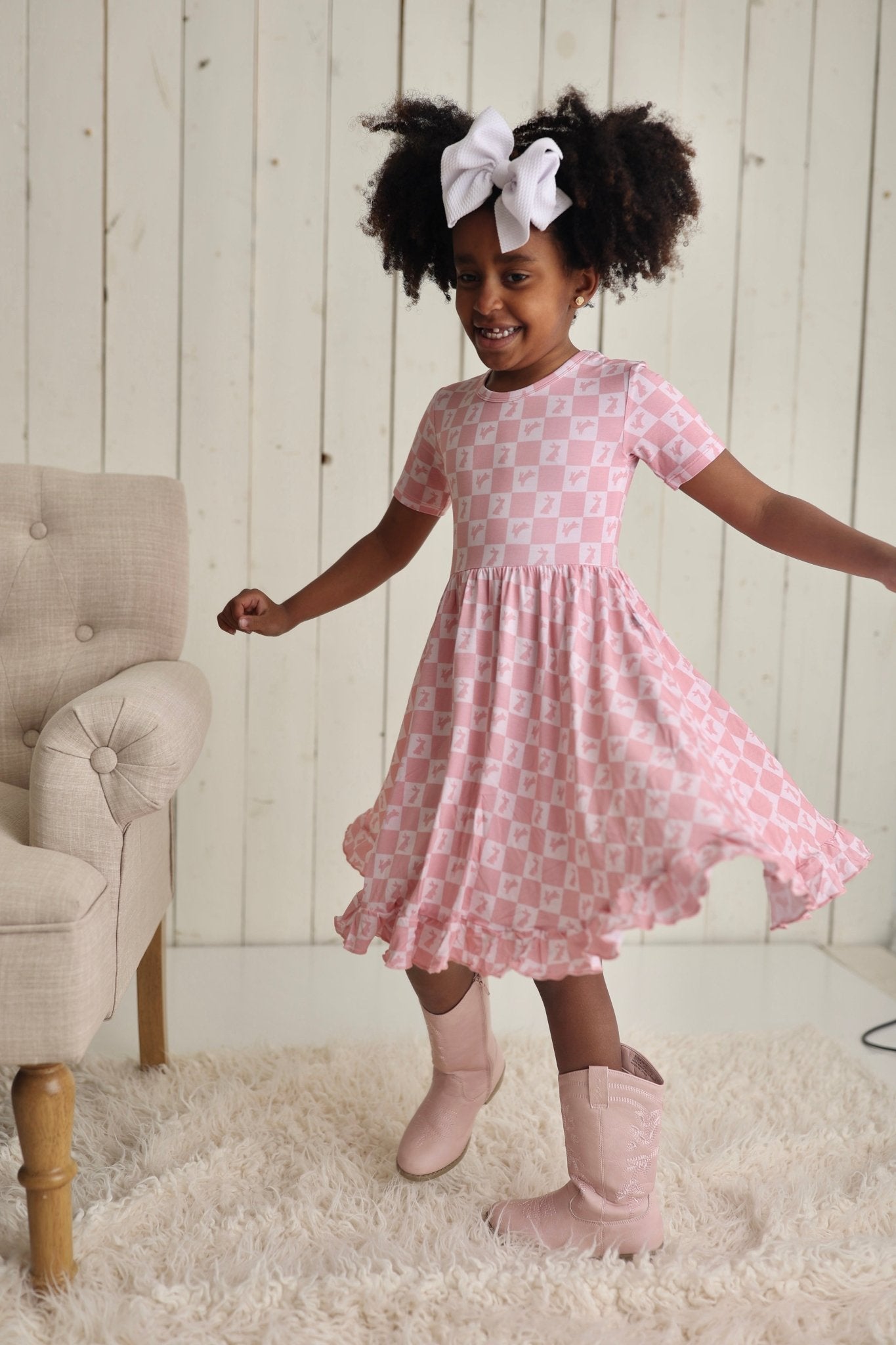 HOPPITY BLUSH CHECKERS DREAM RUFFLE DRESS - Mack & Harvie