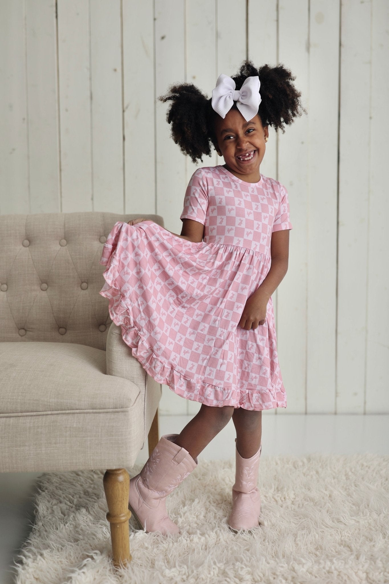 HOPPITY BLUSH CHECKERS DREAM RUFFLE DRESS - Mack & Harvie