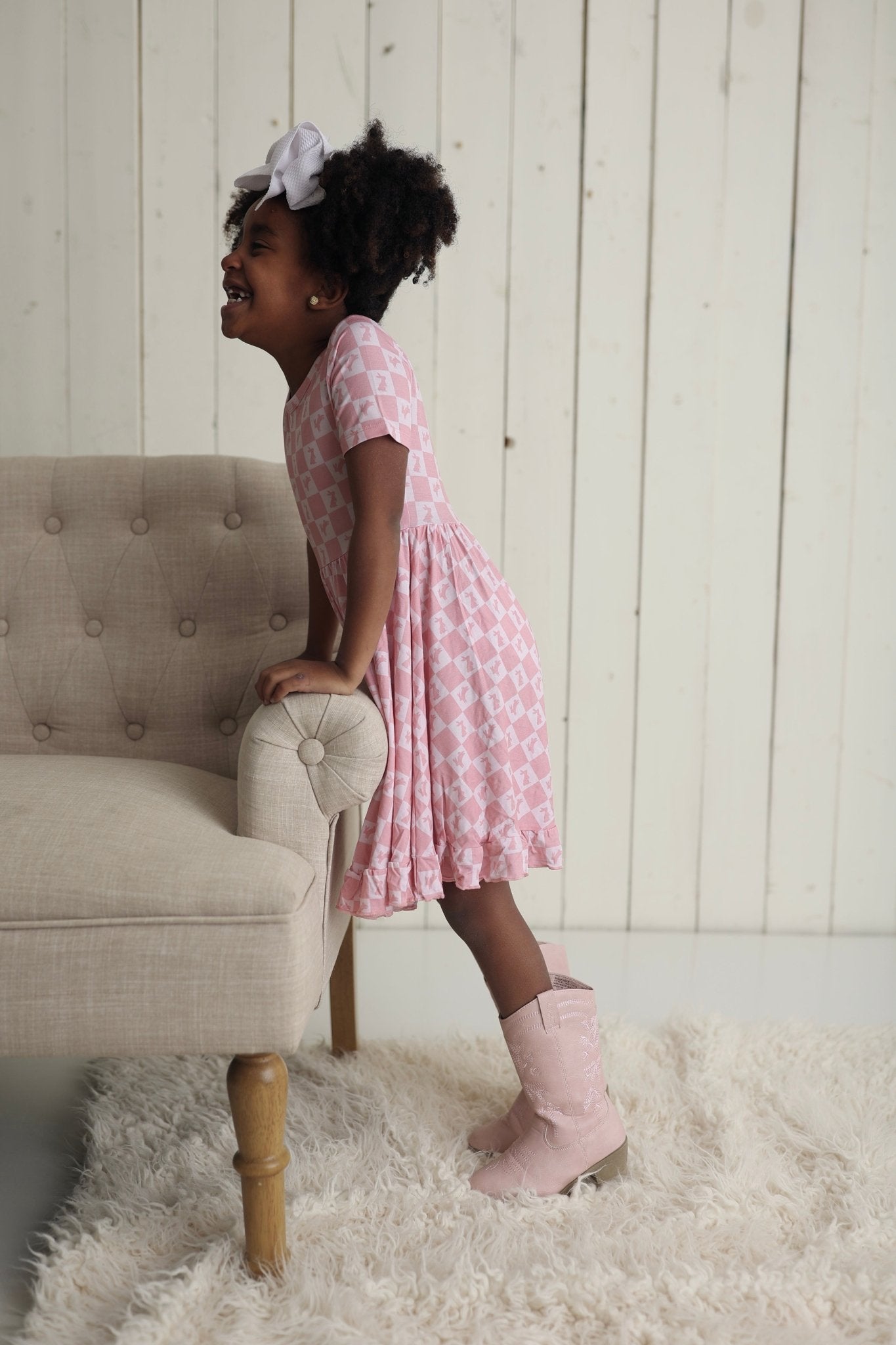 HOPPITY BLUSH CHECKERS DREAM RUFFLE DRESS - Mack & Harvie