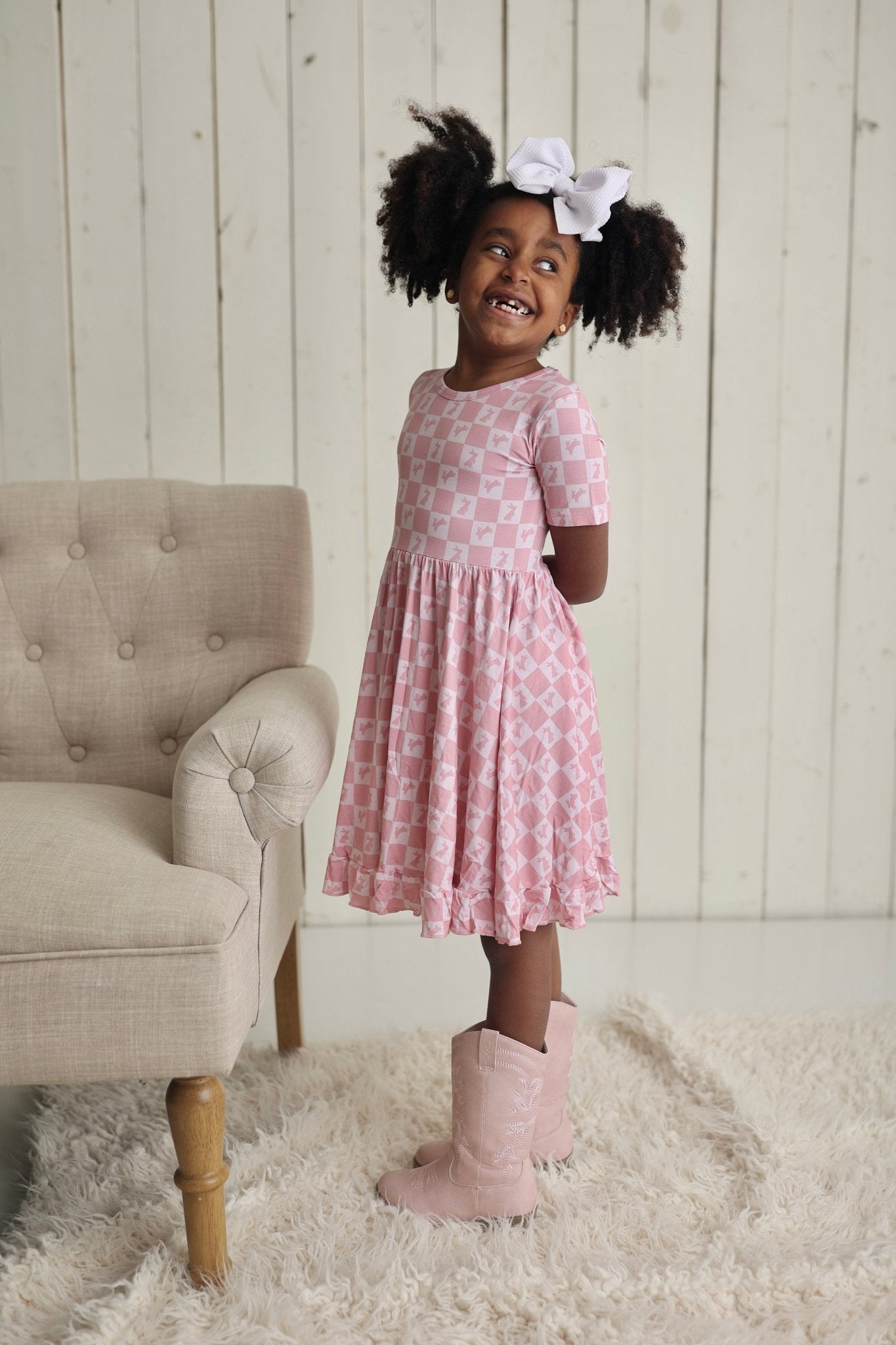 HOPPITY BLUSH CHECKERS DREAM RUFFLE DRESS - Mack & Harvie