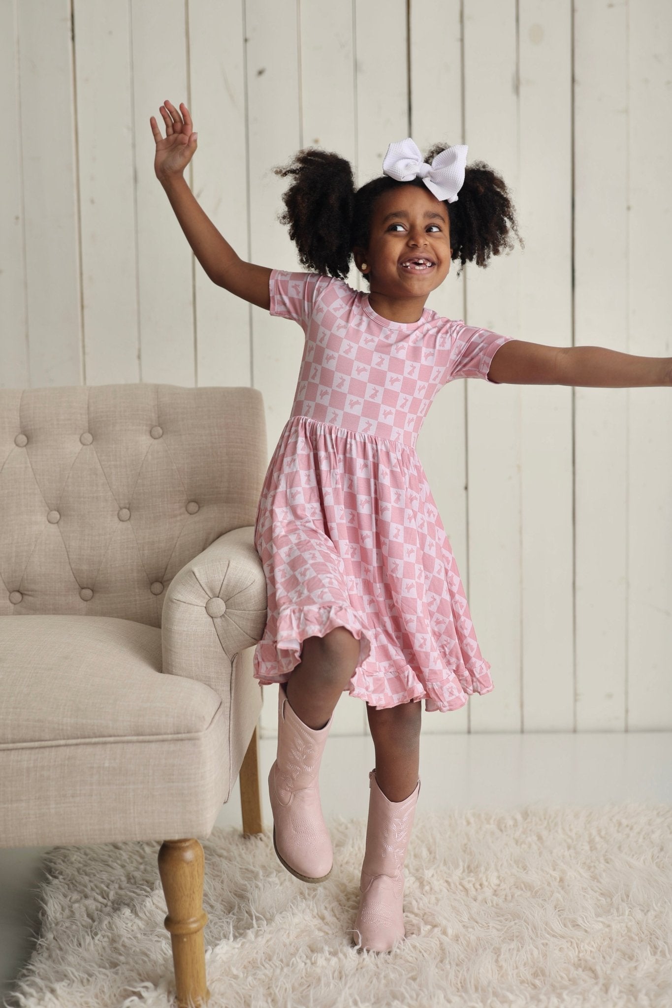 HOPPITY BLUSH CHECKERS DREAM RUFFLE DRESS - Mack & Harvie