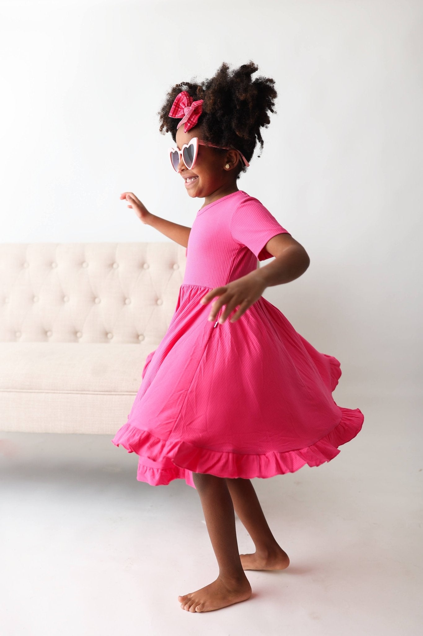 HOT PINK RIB DREAM RUFFLE DRESS - Mack & Harvie