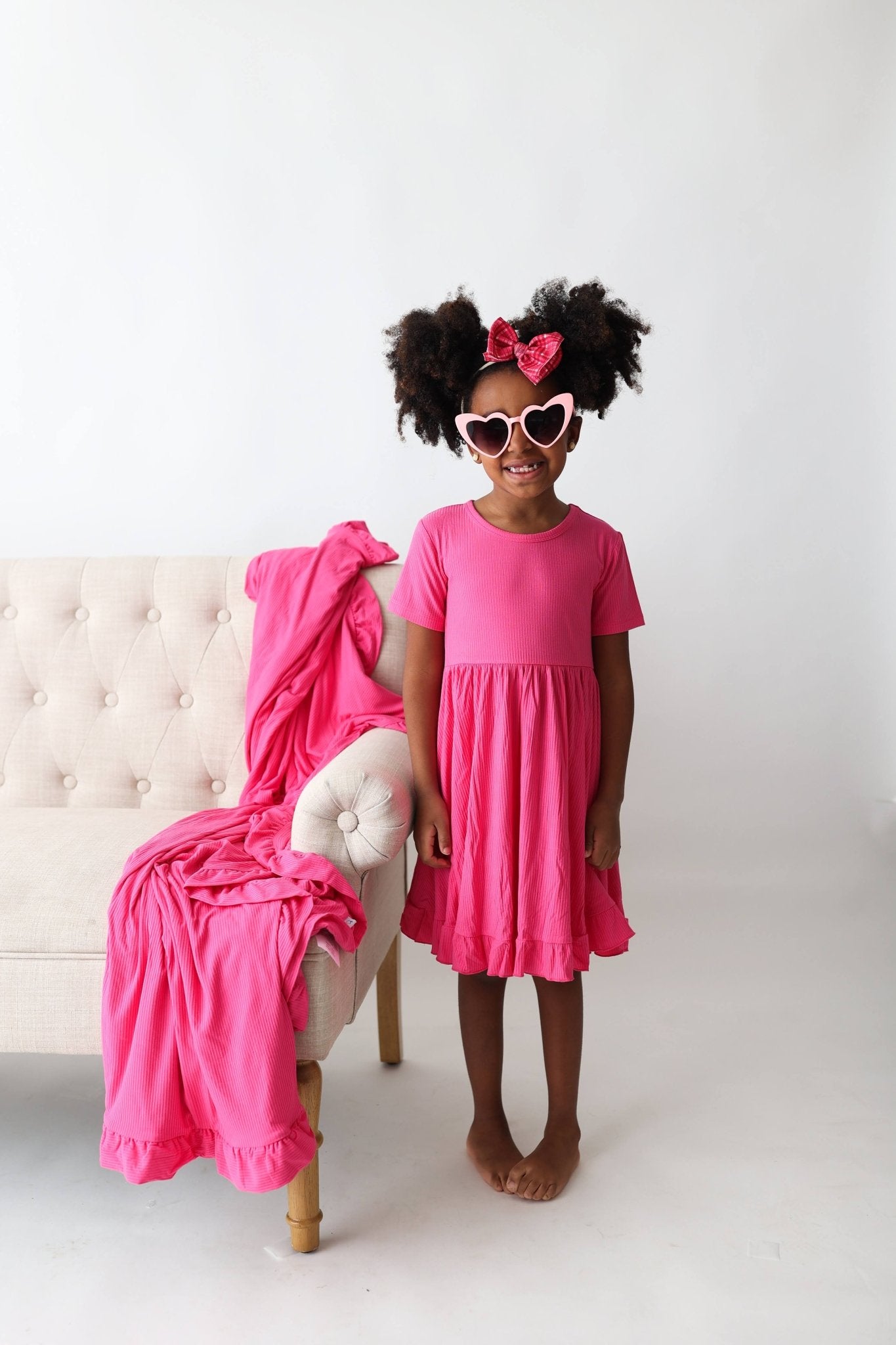 HOT PINK RIB DREAM RUFFLE DRESS - Mack & Harvie