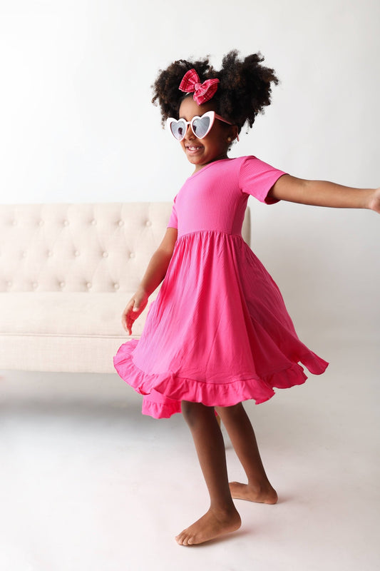 HOT PINK RIB DREAM RUFFLE DRESS - Mack & Harvie