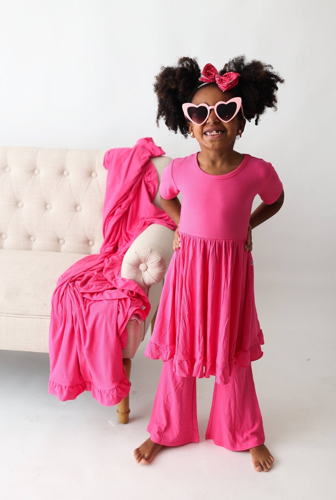 HOT PINK RIB DREAM RUFFLE DRESS - Mack & Harvie