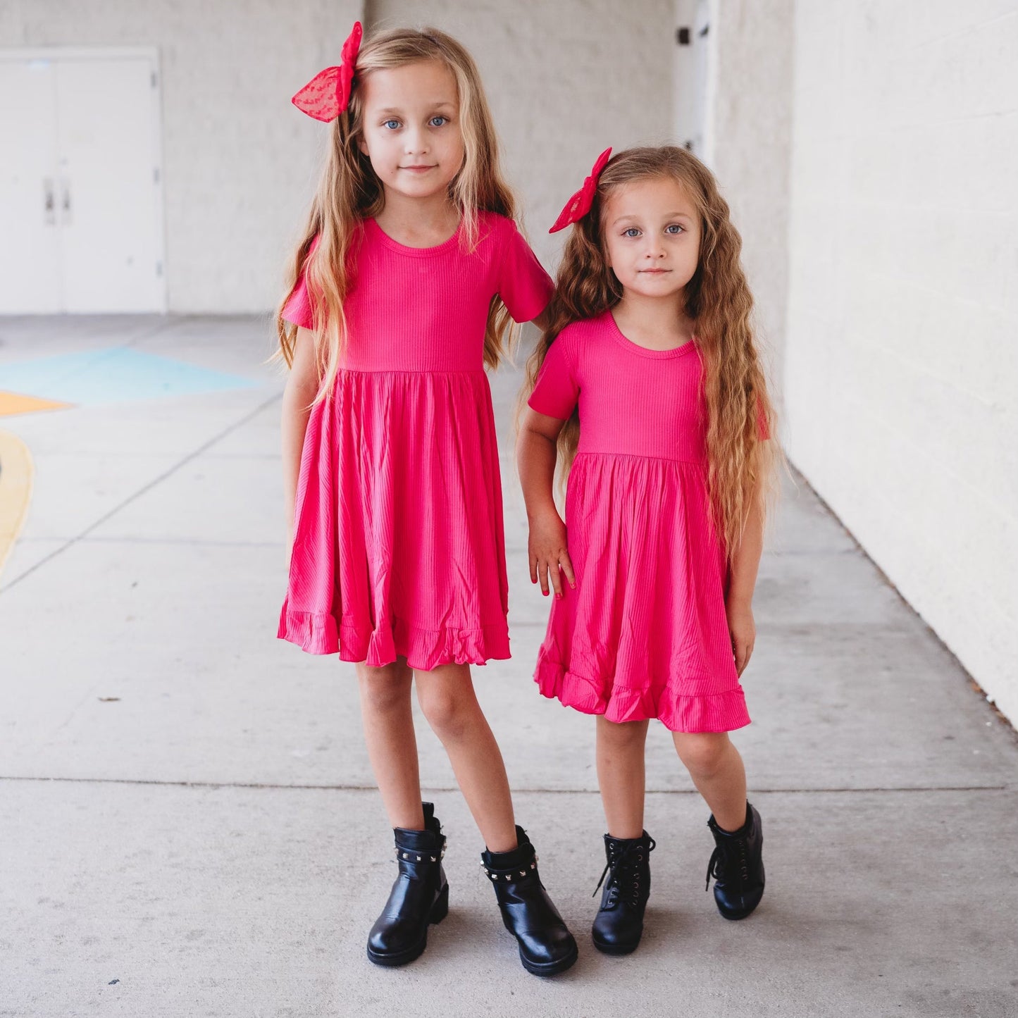 HOT PINK RIB DREAM RUFFLE DRESS - Mack & Harvie