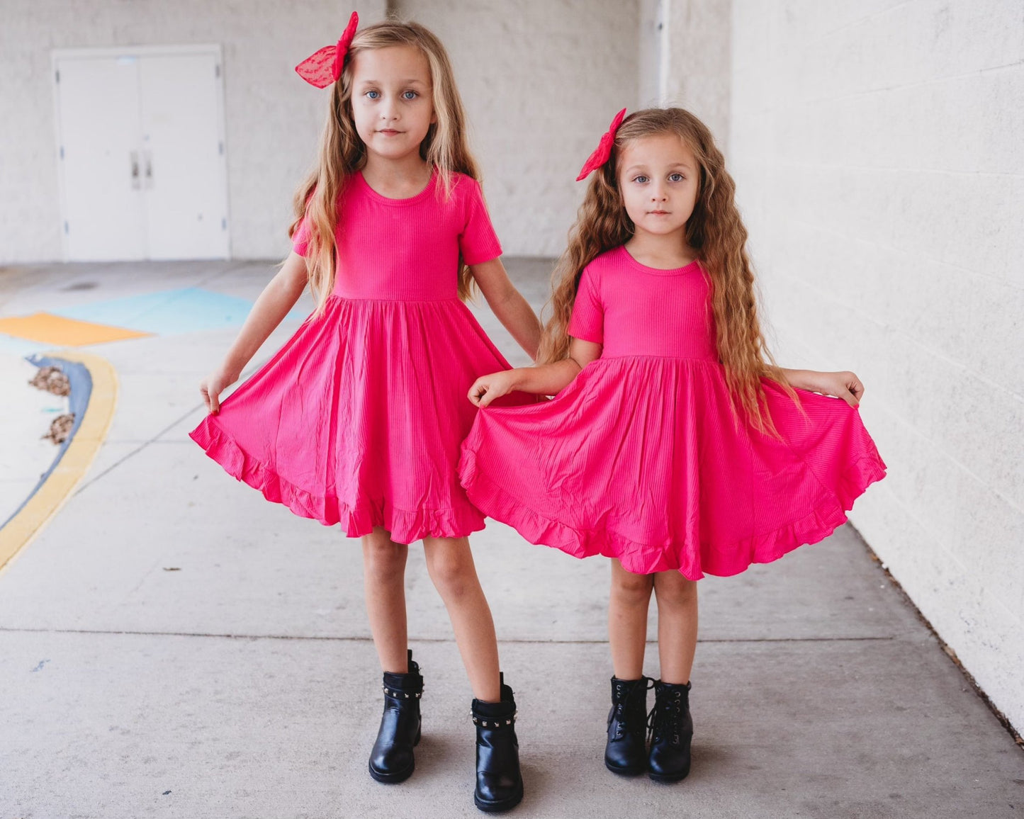 HOT PINK RIB DREAM RUFFLE DRESS - Mack & Harvie