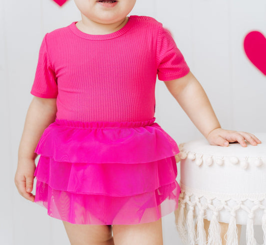 HOT PINK RIB DREAM TUTU BODYSUIT DRESS - Mack & Harvie