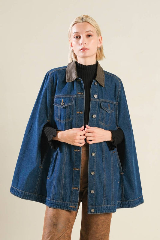 IF THOU MUST LOVE ME DENIM CAPE JACKET - Mack & Harvie