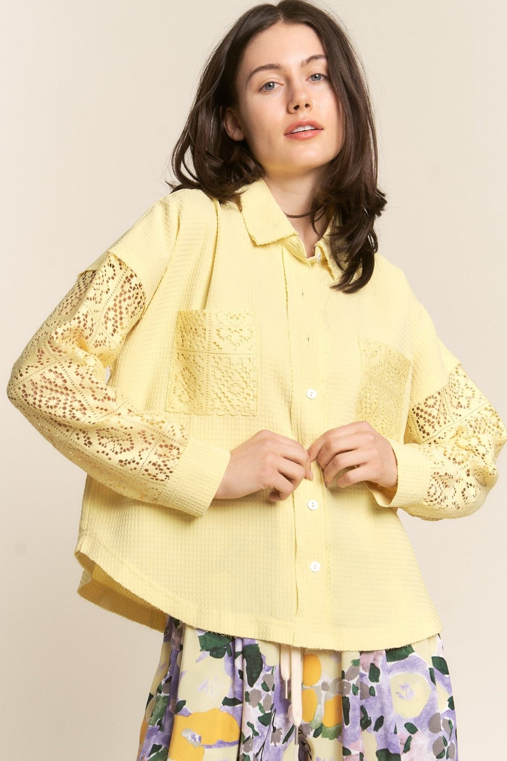 J.NNA Button Down Lace Long Sleeve Waffle Shirt - Mack & Harvie