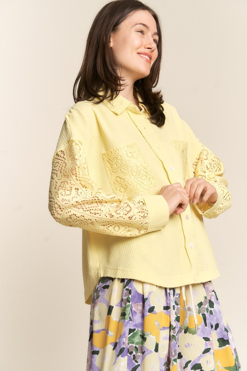 J.NNA Button Down Lace Long Sleeve Waffle Shirt - Mack & Harvie