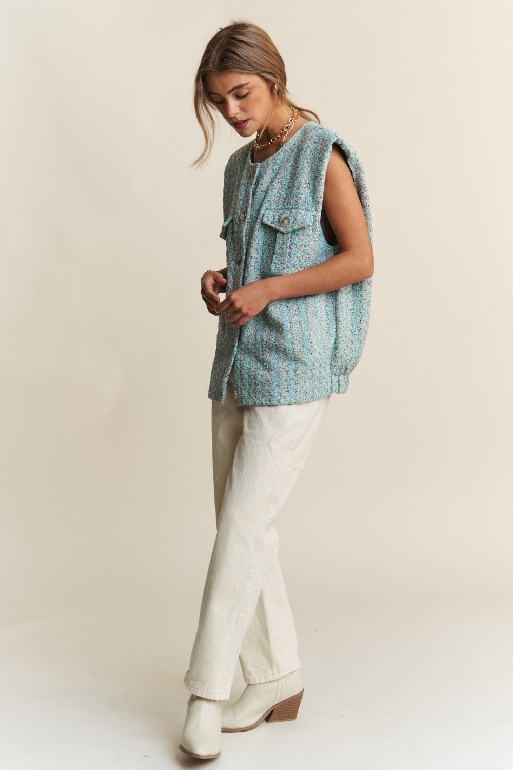 J.NNA Frayed Tweed Padded Shoulder Vest - Mack & Harvie