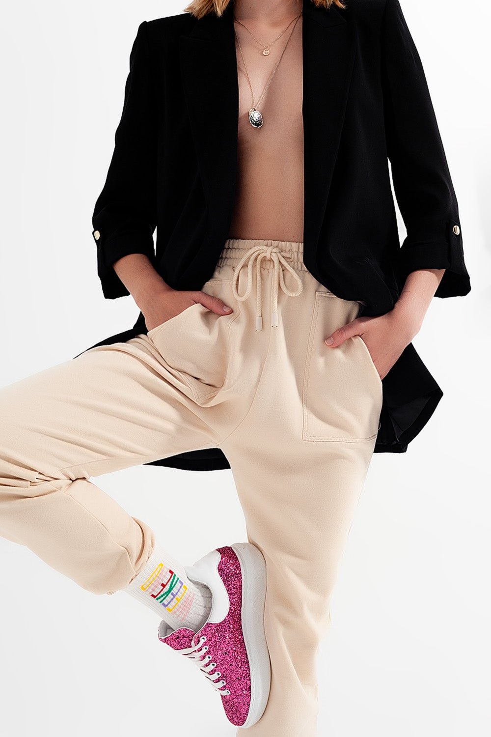 Joggers With Elastic Waist Band in Beige - Mack & Harvie