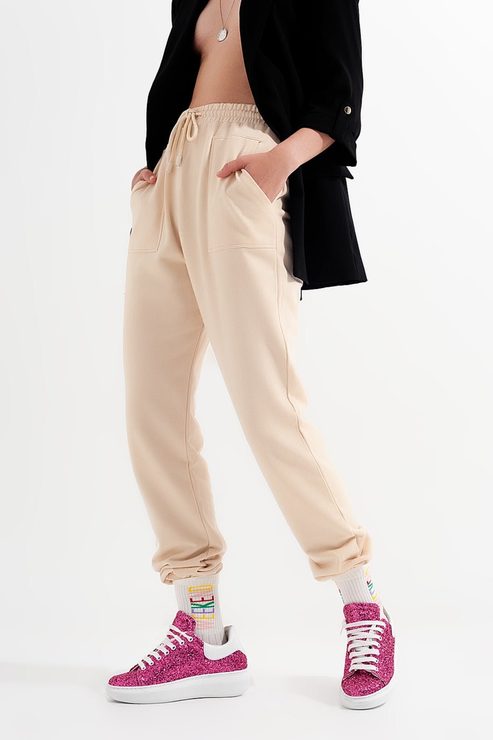 Joggers With Elastic Waist Band in Beige - Mack & Harvie