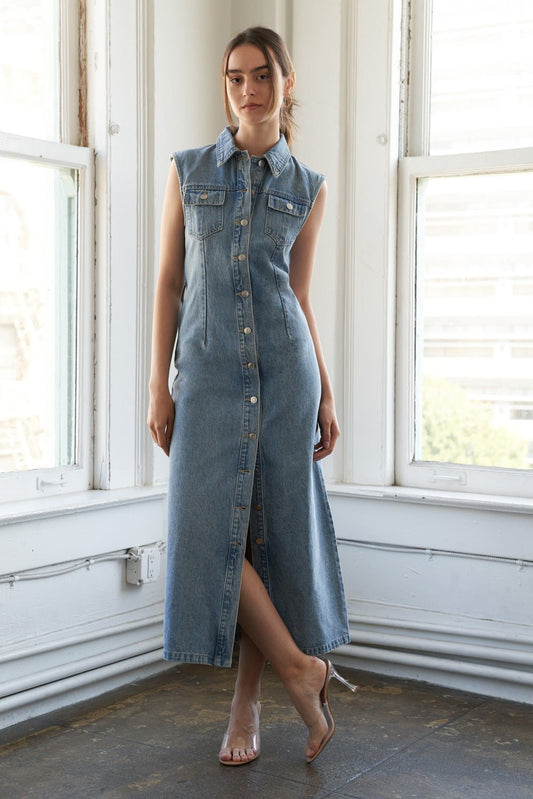 JUST FOLLOW ME DENIM MIDI DRESS - Mack & Harvie