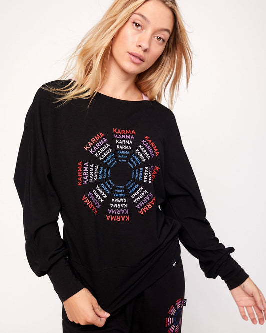 Karma Graphic Viscose Blend Long Sleeve Top - Mack & Harvie