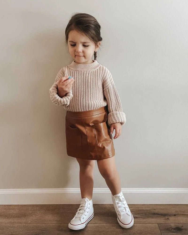 Katie Pocket Mini Skirt - Brown Leather - Mack & Harvie