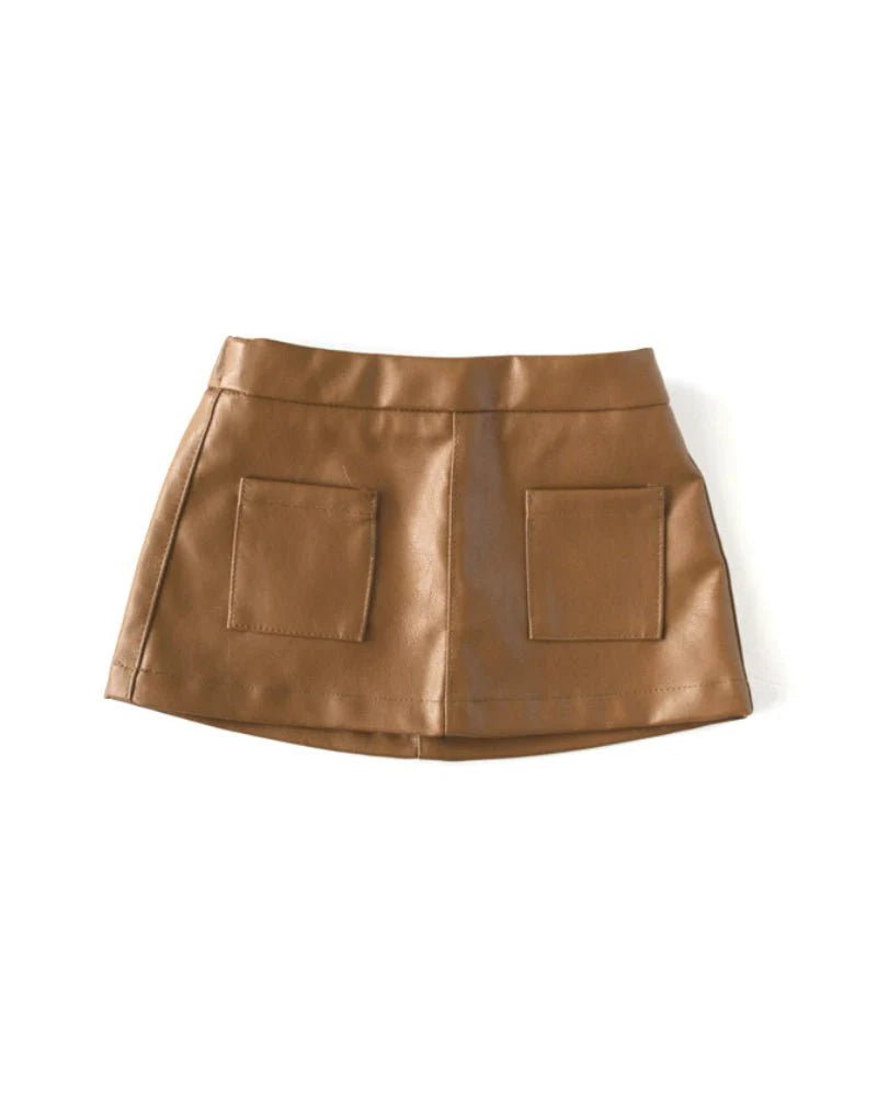 Katie Pocket Mini Skirt - Brown Leather - Mack & Harvie