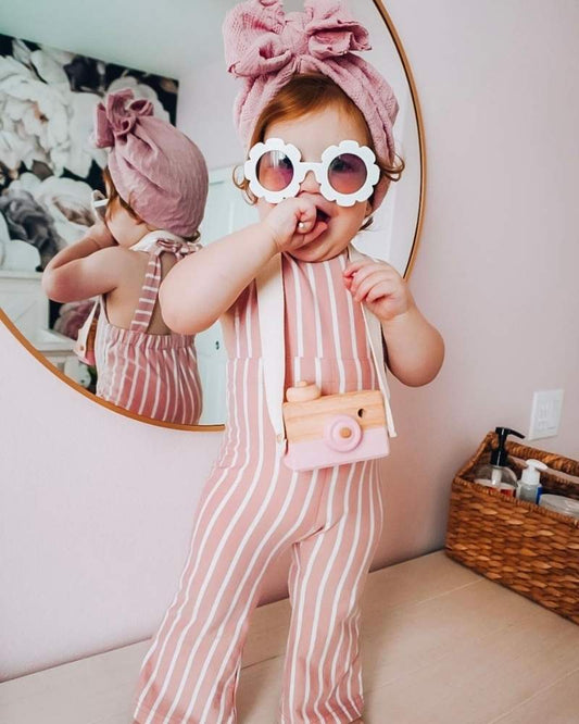 Kellyn Bell Bottom Suspender Jumpsuit - Mauve Stripe - Mack & Harvie