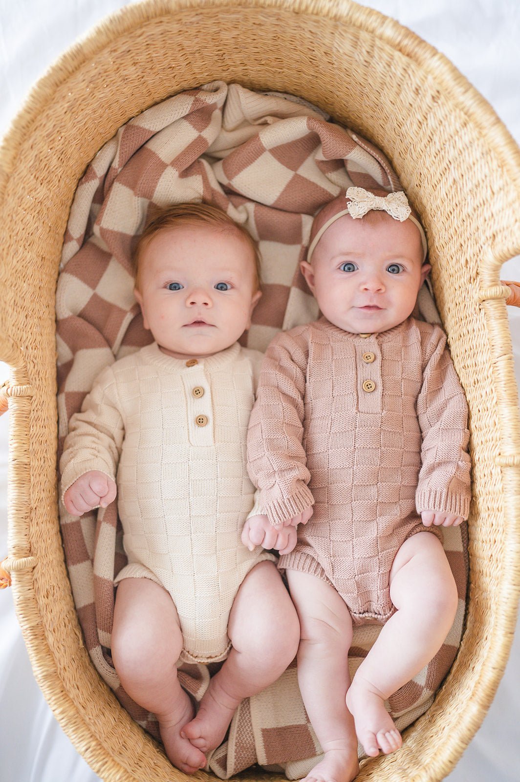 Knitted Baby Blanket - Neutral Checkered - Mack & Harvie