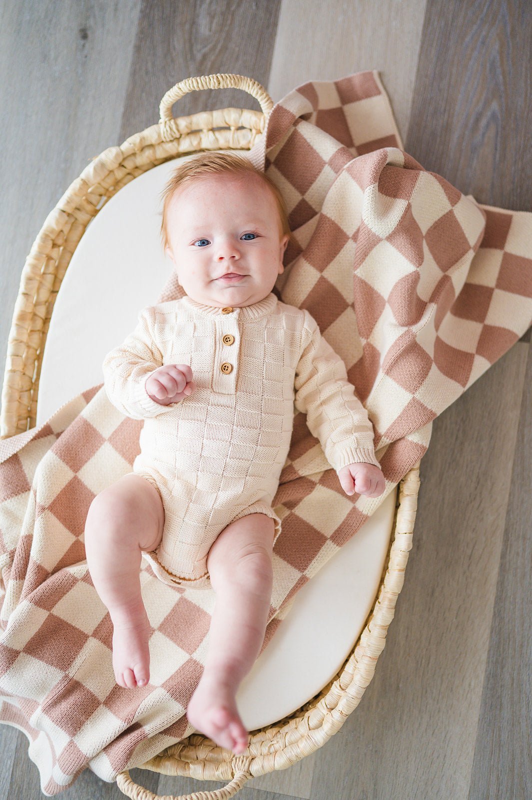 Knitted Baby Blanket - Neutral Checkered - Mack & Harvie