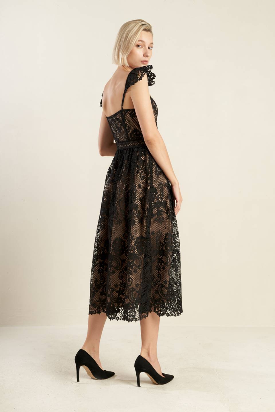 KNOW YOU BETTER WOVEN LACE MIDI DRESS - Mack & Harvie