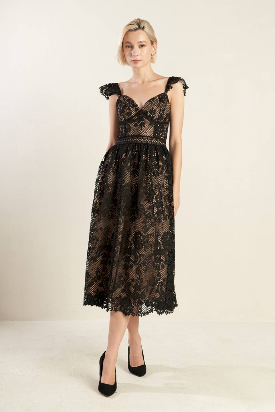 KNOW YOU BETTER WOVEN LACE MIDI DRESS - Mack & Harvie