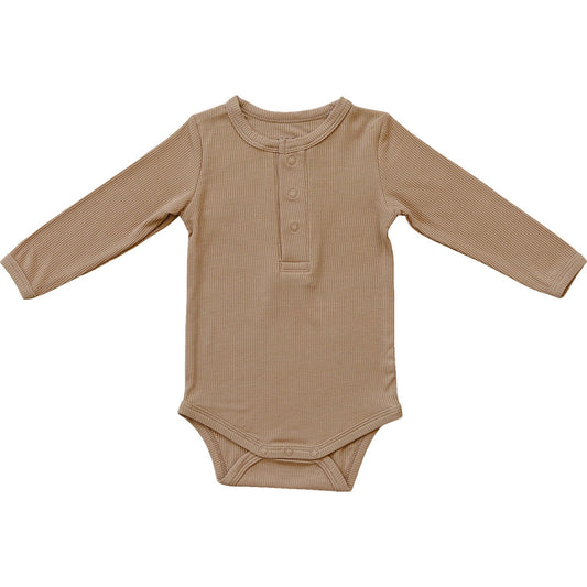 Latte Bamboo Snap Long Sleeve Ribbed Bodysuit - Mack & Harvie