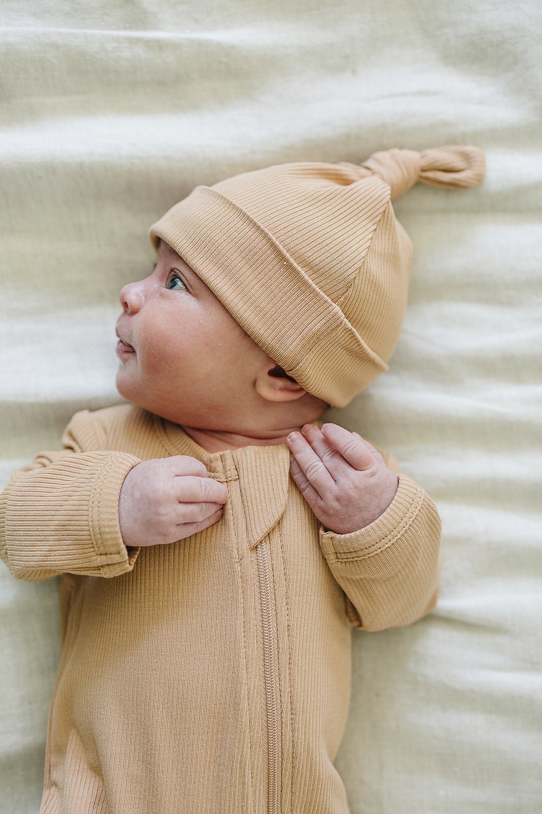 Latte Ribbed Bamboo Newborn Knot Hat - Mack & Harvie