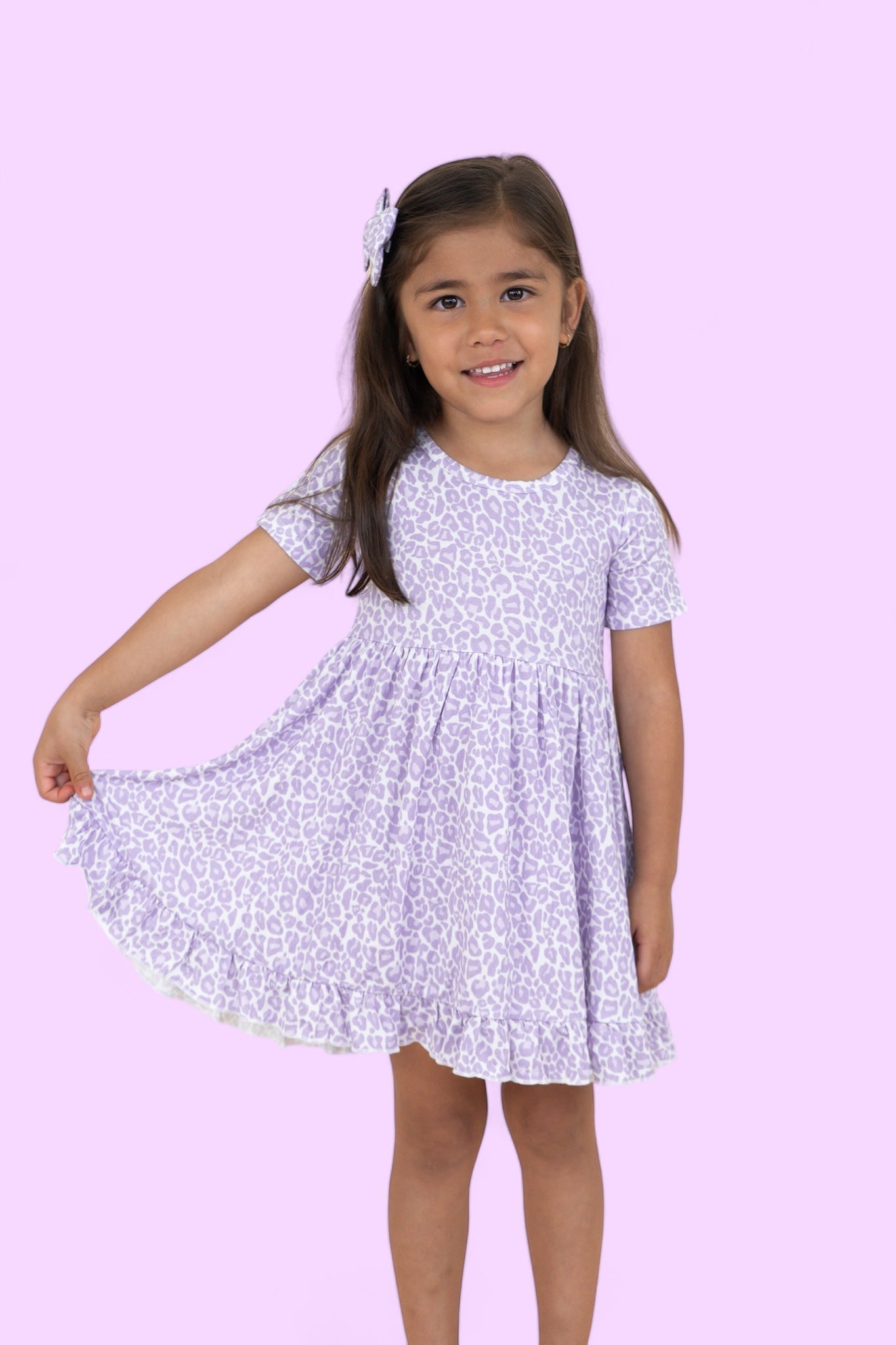 LAVENDER LEOPARD DREAM RUFFLE DRESS - Mack & Harvie