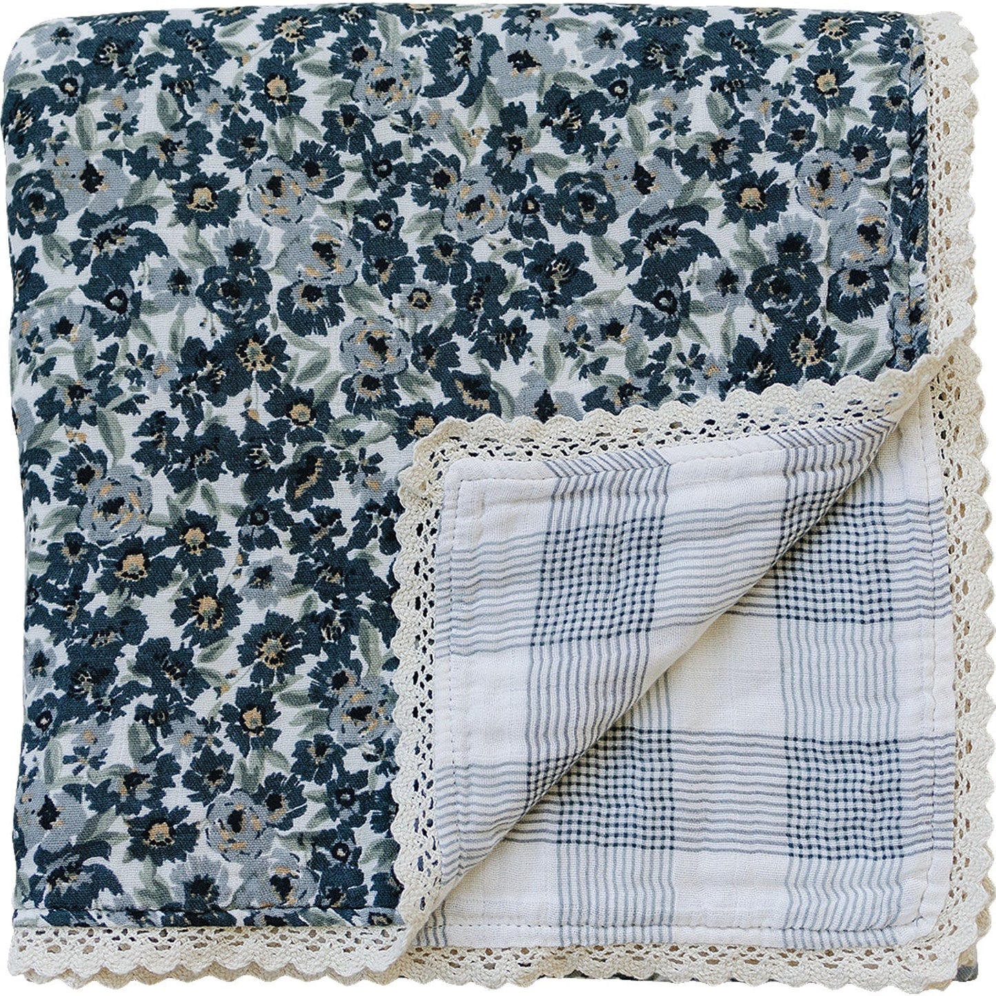 Liberty Floral + Coastal Plaid Lace Muslin Quilt - Mack & Harvie