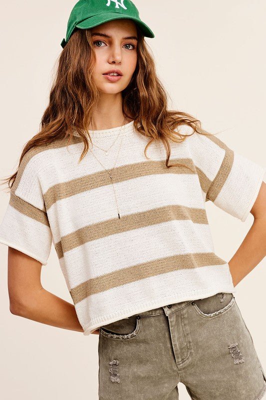 Lightweight Stripe Sweater Short Sleeve Top - Mack & Harvie