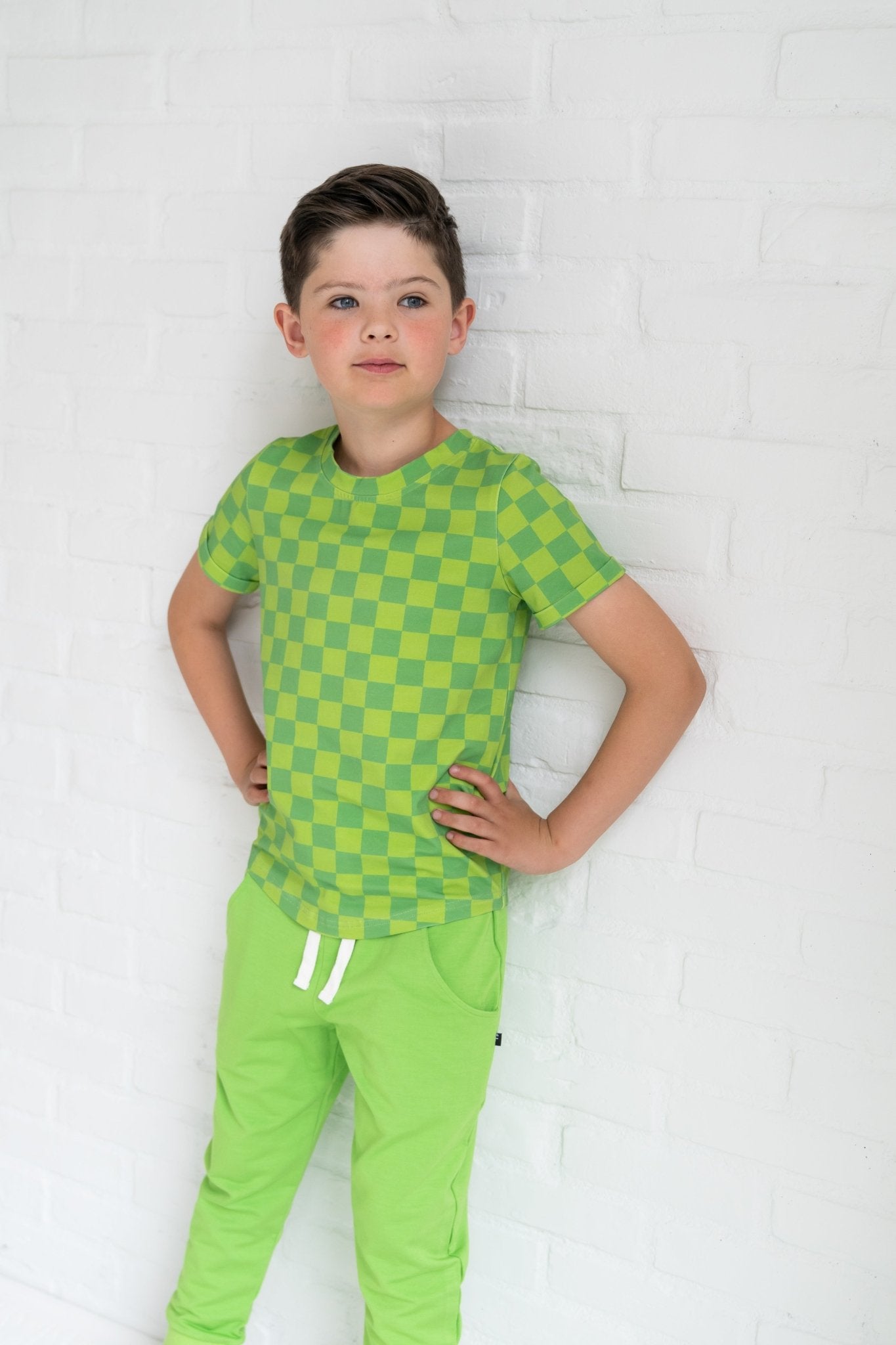 Lime Checkers Kids Tee - Mack & Harvie