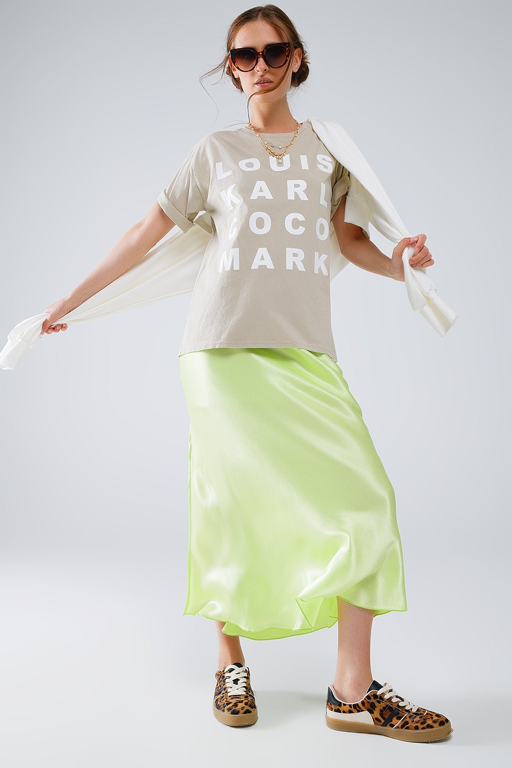 Lime Maxi Silk Skirt With Side Slit - Mack & Harvie