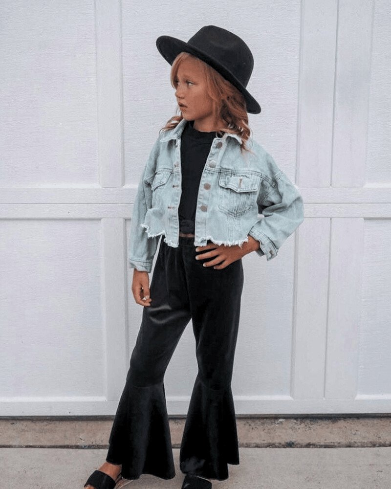 Lina Pleated Velour Bell Bottoms - Black - Mack & Harvie