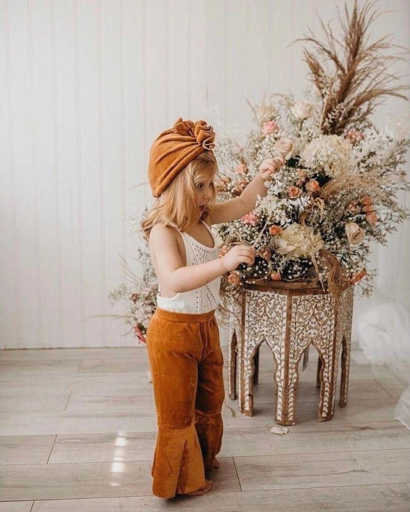 Lina Pleated Velour Bell Bottoms - Camel - Mack & Harvie