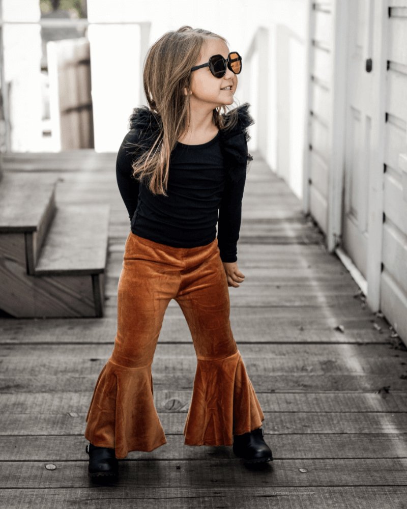 Lina Pleated Velour Bell Bottoms - Camel - Mack & Harvie