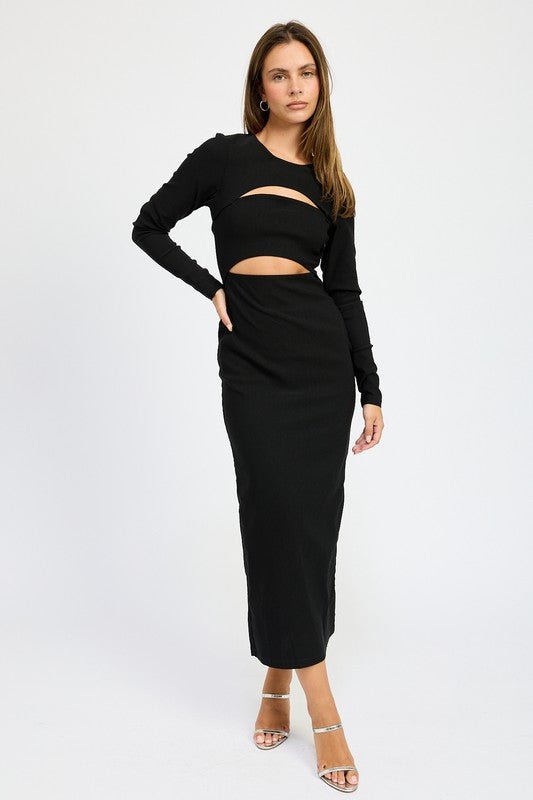 LONG SLEEVE CUTOUT MIDI DRESS - Mack & Harvie