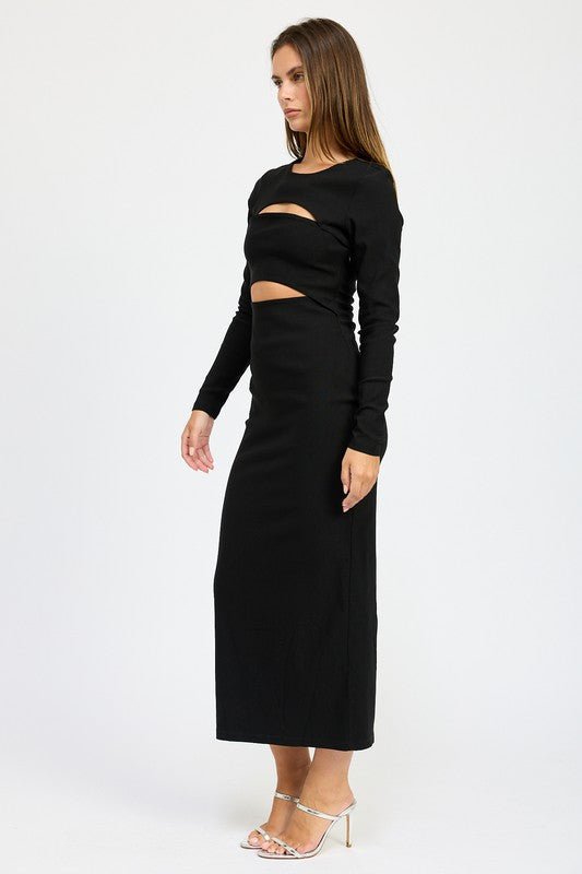 LONG SLEEVE CUTOUT MIDI DRESS - Mack & Harvie