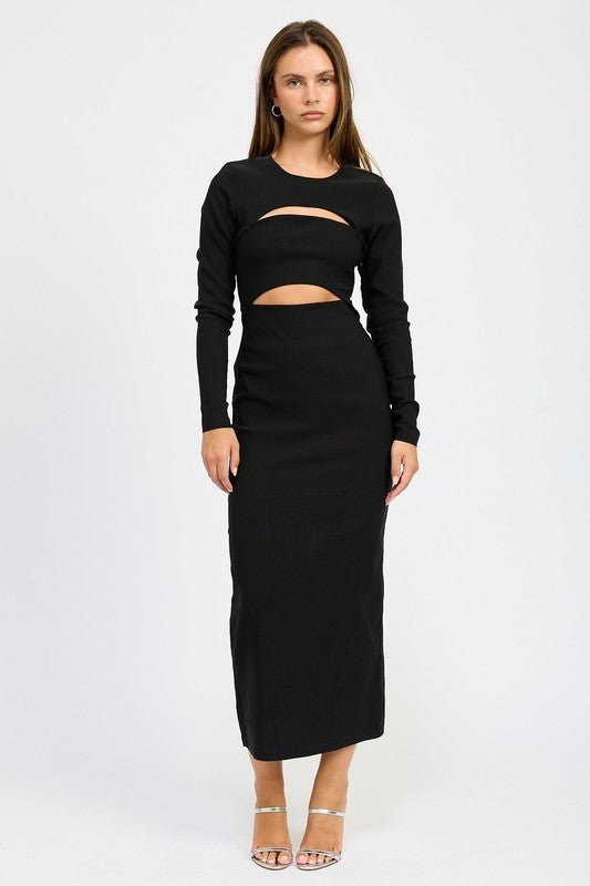 LONG SLEEVE CUTOUT MIDI DRESS - Mack & Harvie