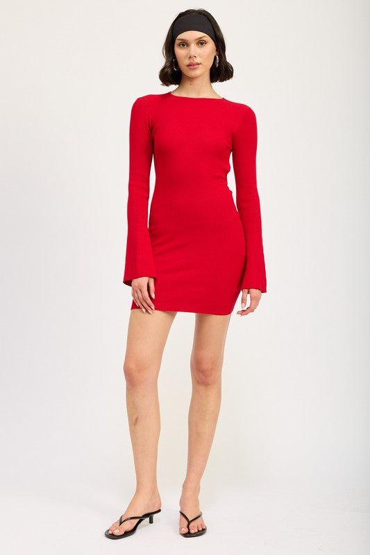 LONG SLEEVE MINI DRESS WITH BACK CUTOUT - Mack & Harvie