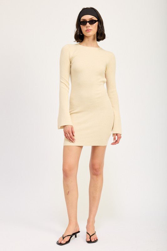 LONG SLEEVE MINI DRESS WITH BACK CUTOUT - Mack & Harvie