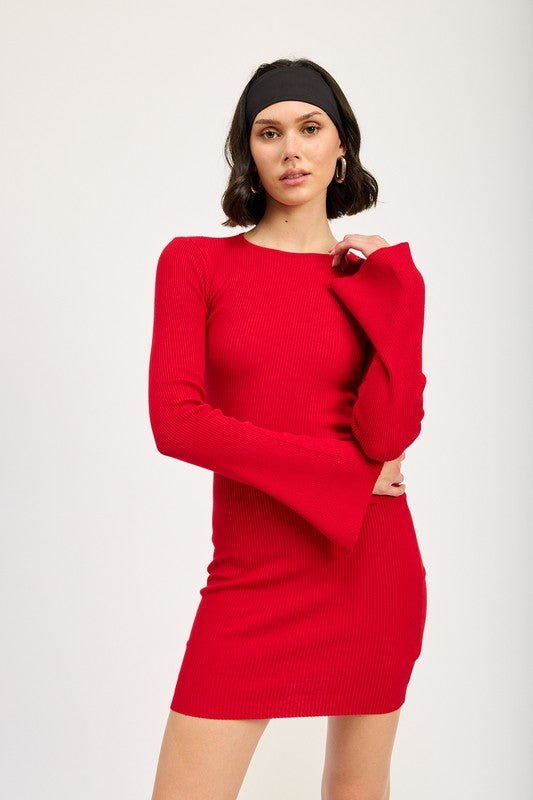 LONG SLEEVE MINI DRESS WITH BACK CUTOUT - Mack & Harvie